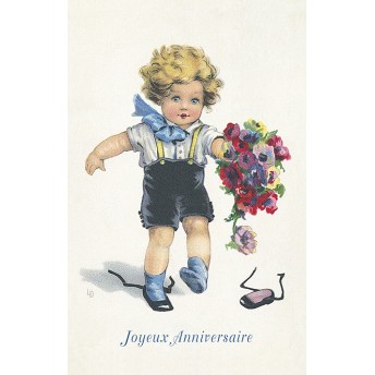 Carte postale garçon et son bouquet