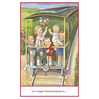 Carte postale enfants train