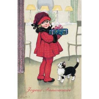 Carte postale fillette en rouge
