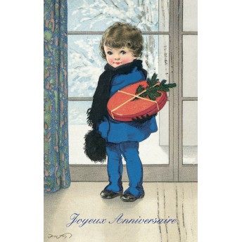 Carte postale garçonnet en bleu