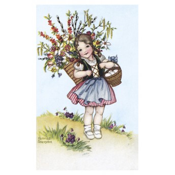 Postcard girl and her flowery hood