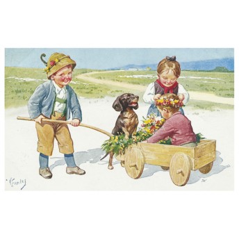 Postcard wooden cart