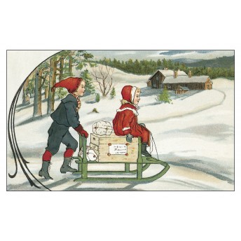 Postcard green sledge