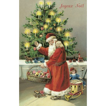 Postcard Santa Claus and christmas tree