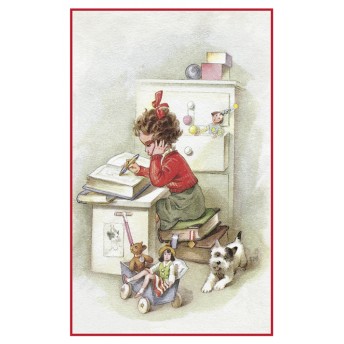 Postcard girl's desk