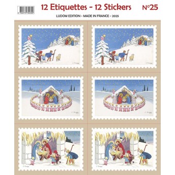 Etiquettes autocollantes Crèche de Noël